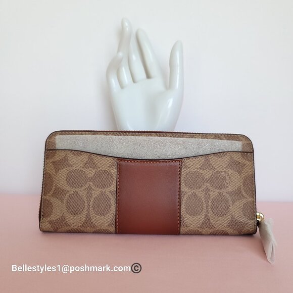 COACH Slim Accordion Zip Wallet In Signature Canvas with Back Slip Pocket-Tan ⭐ - Picture 8 of 16